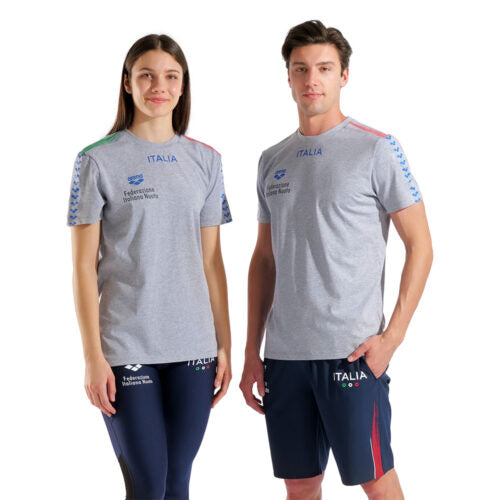 MAGLIA NAZIONALE ARENA ITALIA NUOTO T SHIRT FIN TEAM STRIPE TRAINING GRIGIA