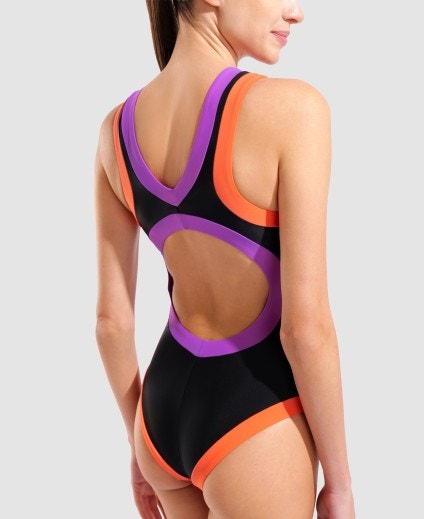 COSTUME ARENA DONNA INTERO PISCINA BOLD LINES NUOTO NERO