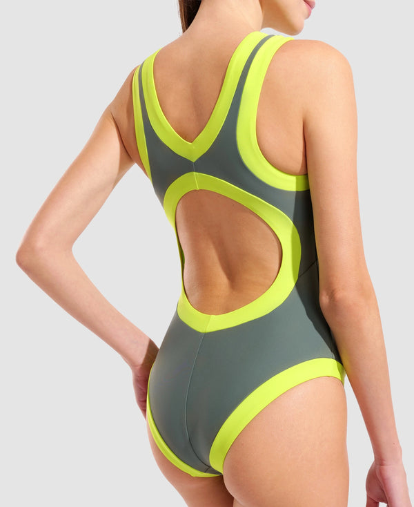 COSTUME ARENA DONNA INTERO PISCINA BOLD LINES NUOTO VERDE SAGE
