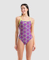COSTUME NUOTO ARENA DONNA INTERO SPALLINA STRETTA PISCINA VIOLA