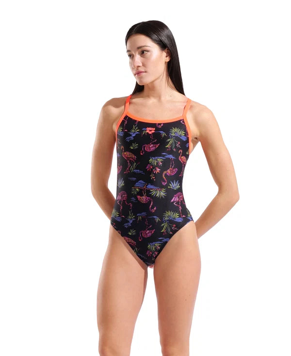 COSTUME NUOTO ARENA DONNA INTERO SPALLINA STRETTA PISCINA FLAMINGO