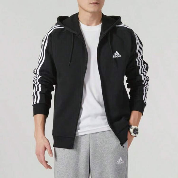 FELPA ADIDAS UOMO NERA ZIP CON CAPPUCCIO REGULAR FIT NERO BIANCO