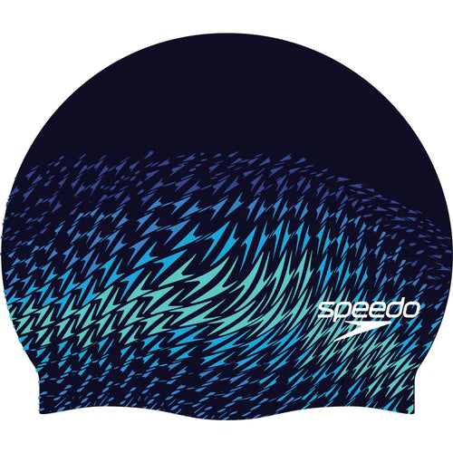 CUFFIA NUOTO SPEEDO PISCINA IN SILICONE DIGITAL PRINTED CAP BLU VERDE AZZURRO