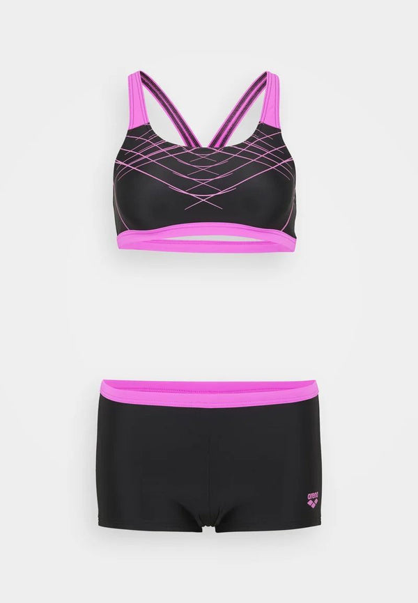 COSTUME BIKINI ARENA 2 PEZZI A FASCIA DONNA PISCINA NUOTO PROPOSAL NERO VIOLA