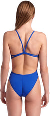 COSTUME NUOTO ARENA DONNA INTERO PISCINA LACE SOLID SPALLINA STRETTA BLUE ROYAL