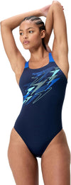 COSTUME DONNA PISCINA SPEEDO NUOTO INTERO MEDLEY LOGO MEDALIST ONE PIECE NAVY/BLU