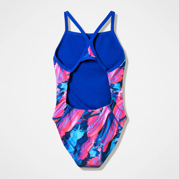 COSTUME DONNA PISCINA SPEEDO INTERO SPALLINA STRETTA BLU ROSA