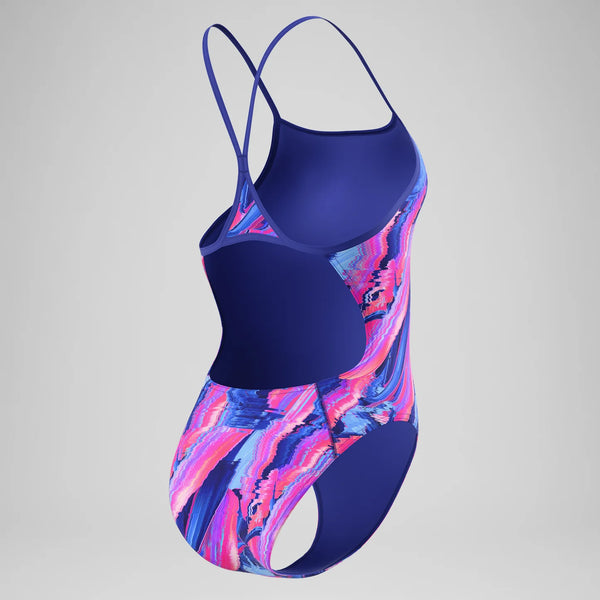 COSTUME DONNA PISCINA SPEEDO INTERO SPALLINA STRETTA BLU ROSA