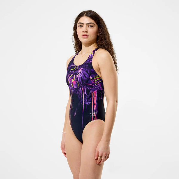 COSTUME DONNA PISCINA SPEEDO NUOTO INTERO FL PLACEMENT PRINTED POWERBACK