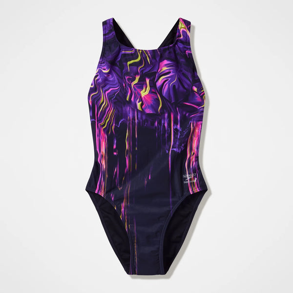 COSTUME DONNA PISCINA SPEEDO NUOTO INTERO FL PLACEMENT PRINTED POWERBACK
