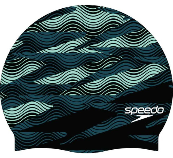 CUFFIA NUOTO SPEEDO PISCINA IN SILICONE DIGITAL PRINTED CAP NERO VERDE