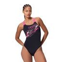 COSTUME DONNA PISCINA SPEEDO NUOTO INTERO MEDLEY LOGO MEDALIST ONE PIECE NERO/ROSA