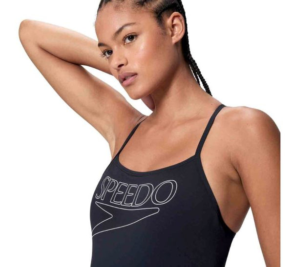 COSTUME DONNA PISCINA SPEEDO NUOTO INTERO SPALLINA ENDURANCE+ LOGO THINSTRAP ONE PIECE BLACK