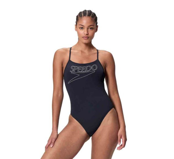 COSTUME DONNA PISCINA SPEEDO NUOTO INTERO SPALLINA ENDURANCE+ LOGO THINSTRAP ONE PIECE BLACK