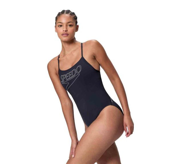 COSTUME DONNA PISCINA SPEEDO NUOTO INTERO SPALLINA ENDURANCE+ LOGO THINSTRAP ONE PIECE BLACK