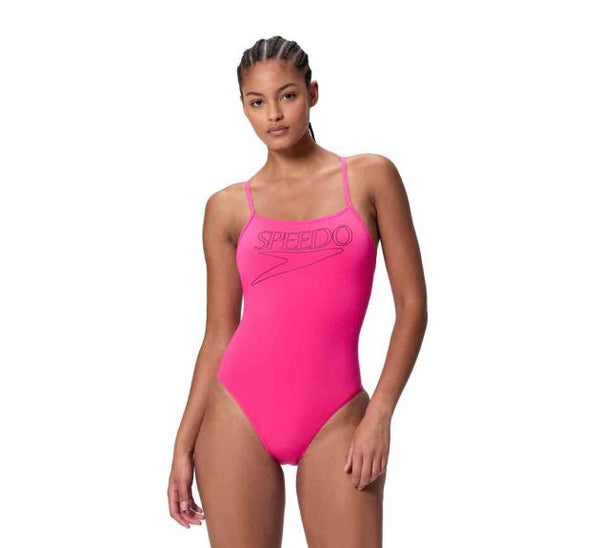 COSTUME DONNA PISCINA SPEEDO NUOTO INTERO SPALLINA ENDURANCE+ LOGO THINSTRAP ONE PIECE PINK