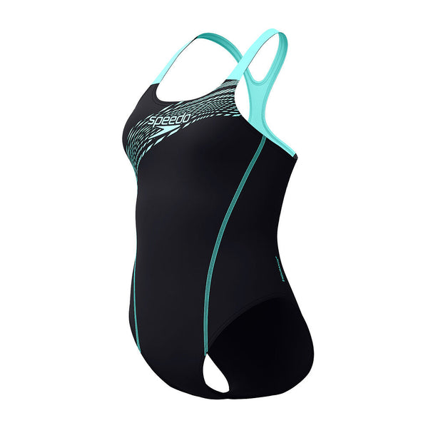 COSTUME DONNA PISCINA SPEEDO NUOTO INTERO NERO CELESTE ONE PIECE