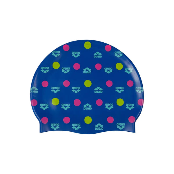 CUFFIA ARENA PISCINA SILICONE SWIM CAP CUFFIE NUOTO PRINT JUNIOR DOTS BLUE