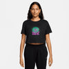 T SHIRT DONNA NIKE CROP SWOOSH FASCHION MAGLIA WOMAN CORTA NERA e BIANCA