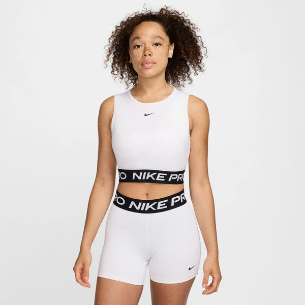 TOP NIKE CANOTTA CORTA CROP WOMAN DRI-FIT FITNESS WOD BIANCO