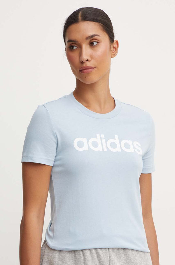 T SHIRT ADIDAS MAGLIA DONNA FITNESS AZZURRA LOGO BIANCO