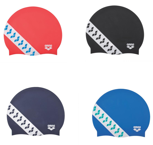 CUFFIA ARENA SILICONE SWIM CAP MONO COLORE CUFFIE NUOTO TEAM STRIPE