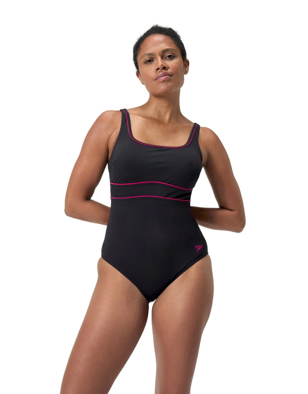 SPEEDO SWIMMING POOL SWIMSUIT FOR LADY NEW CONTOUR ECLIPSE BLACK AND WHITE