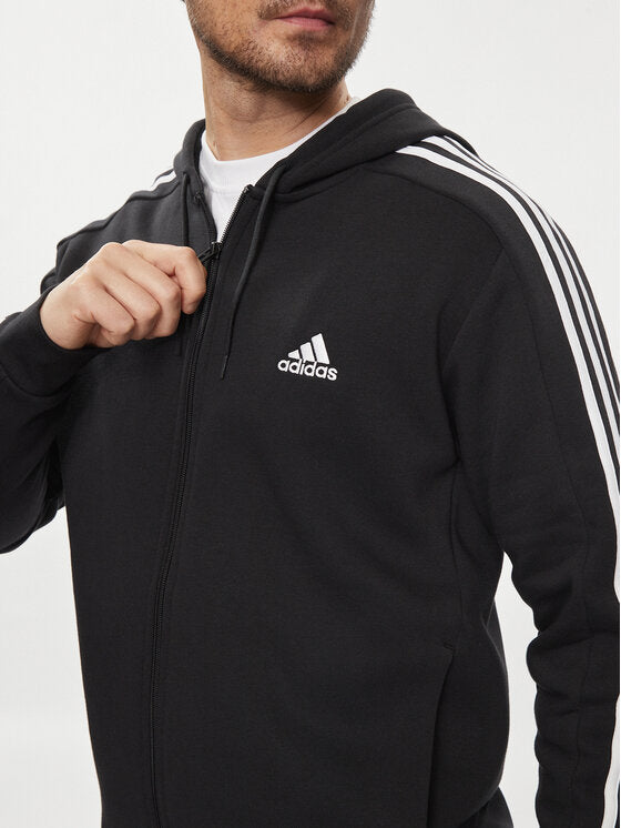 FELPA ADIDAS UOMO NERA ZIP CON CAPPUCCIO REGULAR FIT NERO BIANCO