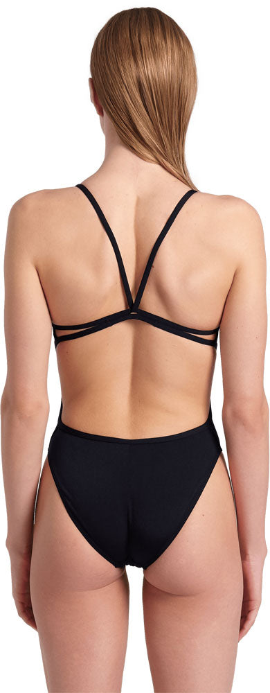 COSTUME NUOTO ARENA DONNA INTERO PISCINA LACE SOLID NERO SPALLINA STRETTA