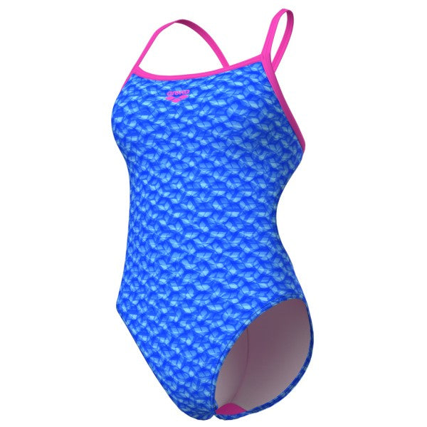 COSTUME ARENA DONNA PISCINA INTERO MONOGRAM SPALLINA STRETTA AZZURRO