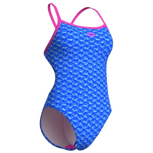 COSTUME ARENA DONNA PISCINA INTERO MONOGRAM SPALLINA STRETTA AZZURRO