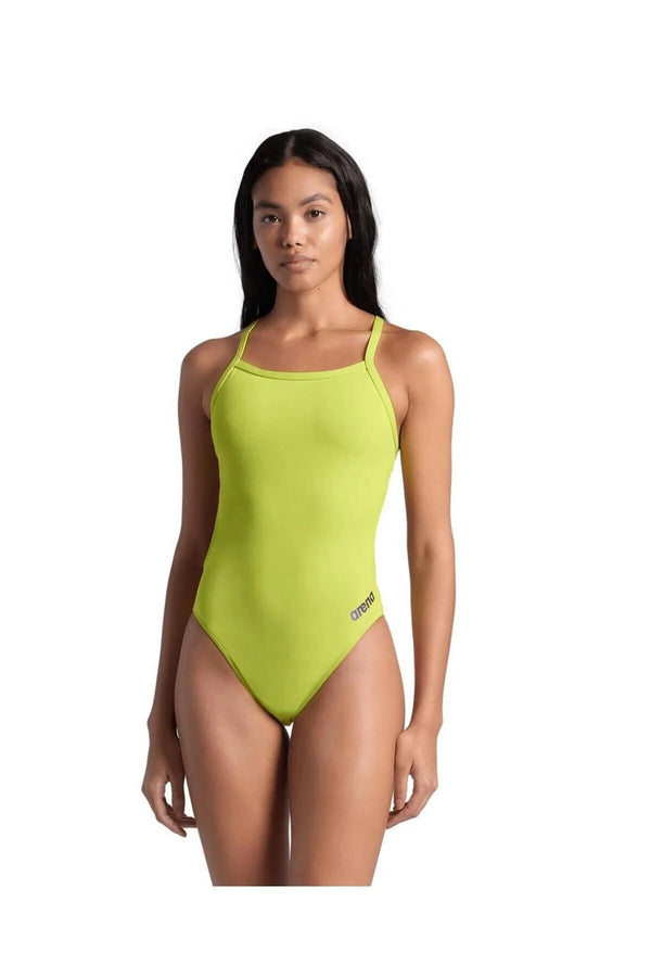 COSTUME ARENA DONNA INTERO PISCINA SWIMSUIT CHALLENGE SOLID SPALLINA STRETTA LIME E VERDE