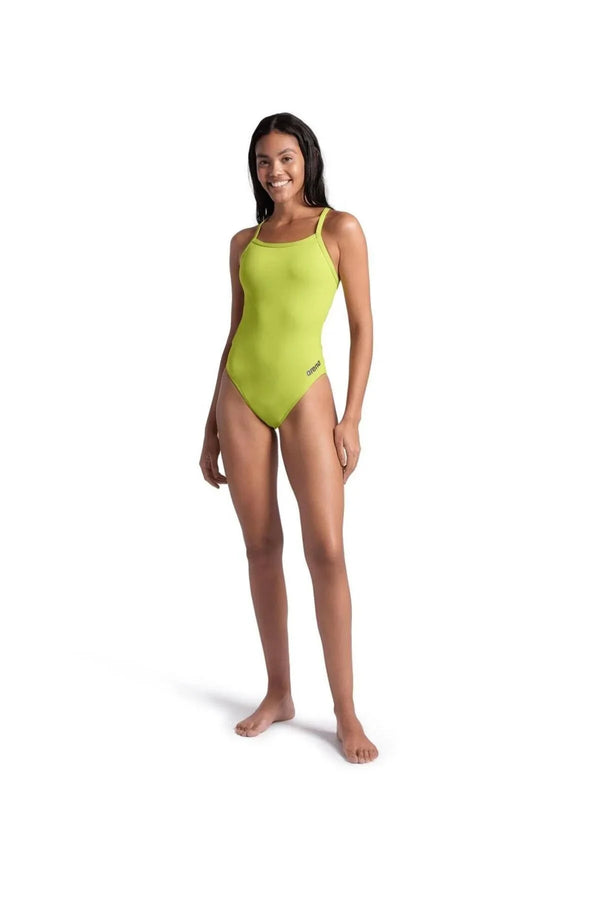 COSTUME ARENA DONNA INTERO PISCINA SWIMSUIT CHALLENGE SOLID SPALLINA STRETTA LIME E VERDE