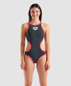 COSTUME ARENA DONNA ONE BIG LOGO COSTUME INTERO PISCINA GRIGIO FUXIA