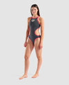 COSTUME ARENA DONNA ONE BIG LOGO COSTUME INTERO PISCINA GRIGIO FUXIA