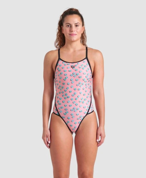 COSTUME ARENA DONNA PISCINA INTERO DADI SPALLINA STRETTA PINK