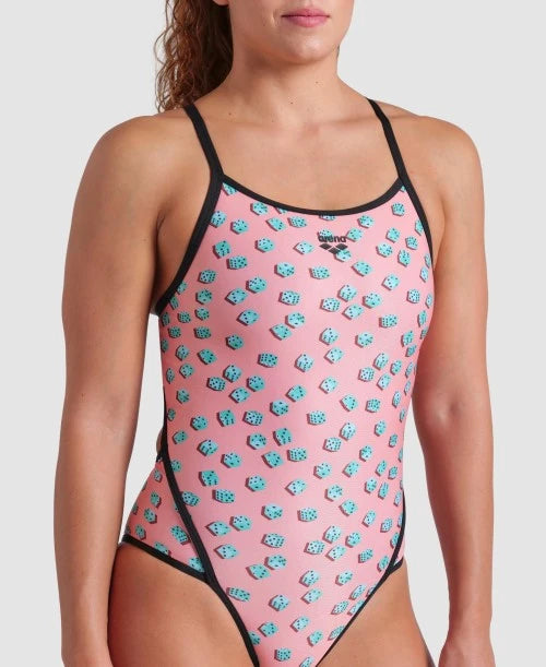 COSTUME ARENA DONNA PISCINA INTERO DADI SPALLINA STRETTA PINK