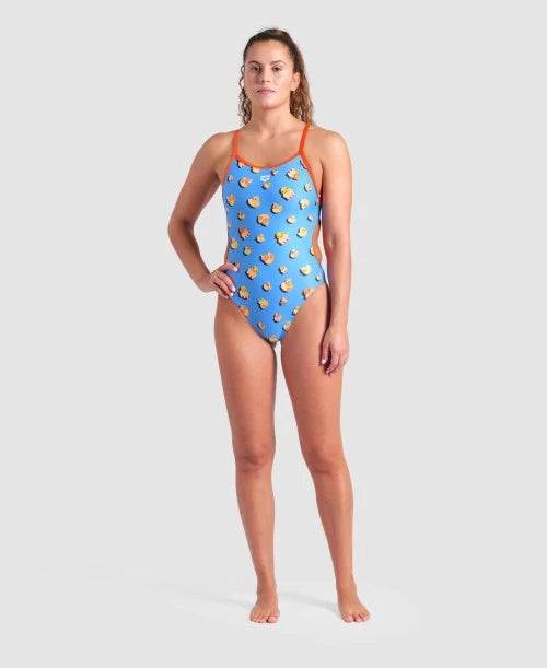 COSTUME ARENA DONNA PISCINA INTERO PAPERE SPALLINA STRETTA BLU