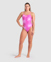 COSTUME NUOTO ARENA DONNA INTERO SPALLINA STRETTA PISCINA TIE DYE ROSA