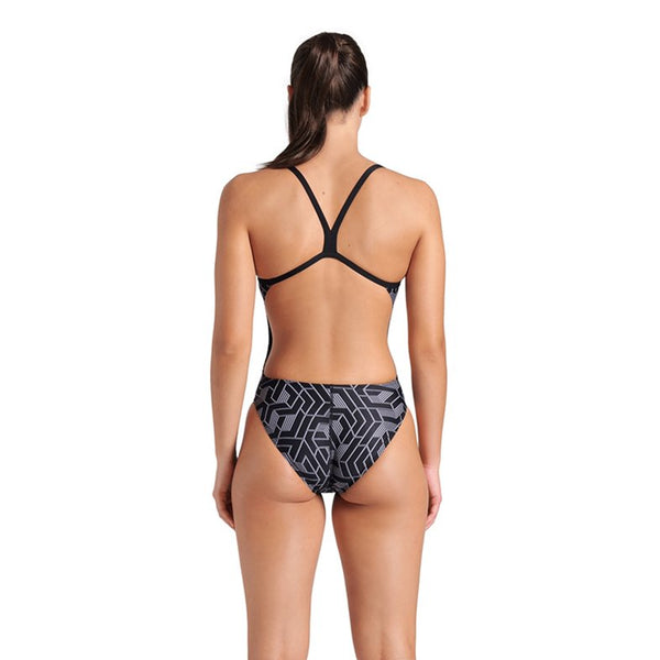 COSTUME ARENA DONNA PISCINA INTERO SPALLINA STRETTA ESCAPE CHALLENGE NERO GRIGIO BIANCO