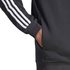 FELPA ADIDAS UOMO NERA ZIP CON CAPPUCCIO REGULAR FIT NERO BIANCO