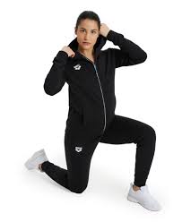 FELPA ARENA TUTA DONNA TRAINING ZIP E CAPPUCCIO NERA PANEL