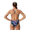 COSTUME DONNA PISCINA SPEEDO NUOTO INTERO SPALLINA STRETTA PRINTED V-BACK 2.0 NERO VIOLA