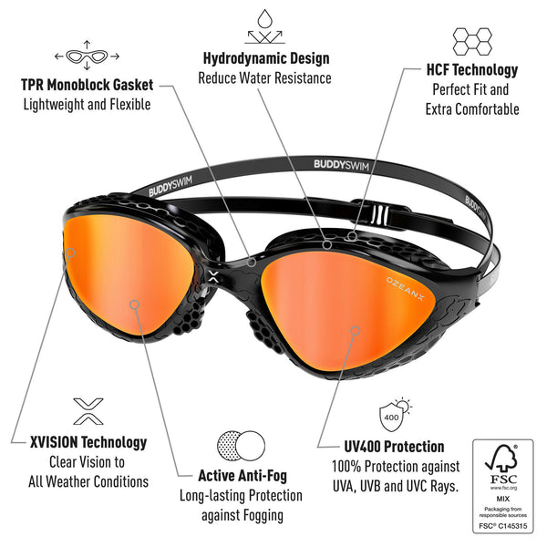 OCCHIALINI OZEANX MIRROR TRIATHLON OCCHIALINO NUOTO SPECCHIATI PISCINA ORO