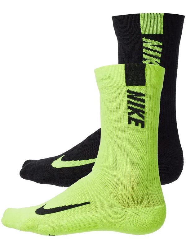 CALZE NIKE 2PAIA COPPIA RUNNING FITNESS SOCKS NERE GIALLA FLUO