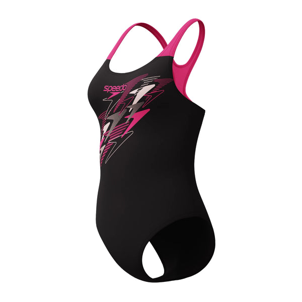 COSTUME DONNA PISCINA SPEEDO NUOTO INTERO MEDLEY LOGO MEDALIST ONE PIECE NERO/ROSA