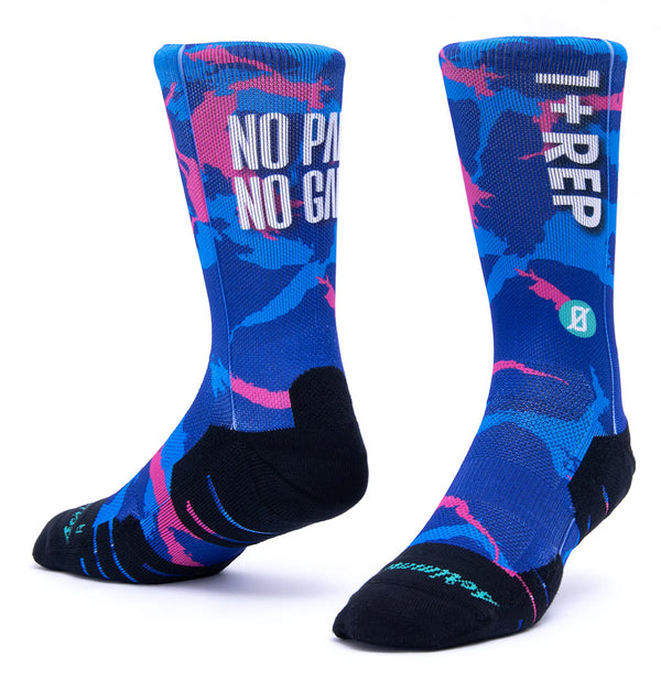 CALZE SCRIMMAGE CROSSFIT SOCKS PADLE BASKET RUNNING NO PAIN NO GAIN BLU