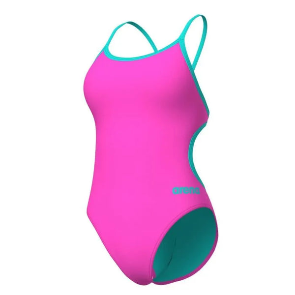 COSTUME NUOTO ARENA DONNA INTERO PISCINA LACE SOLID ROSA SPALLINA STRETTA