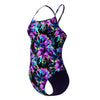 COSTUME DONNA PISCINA SPEEDO NUOTO INTERO SPALLINA STRETTA PRINTED V-BACK 2.0 NERO VIOLA