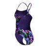 COSTUME DONNA PISCINA SPEEDO NUOTO INTERO SPALLINA STRETTA PRINTED V-BACK 2.0 NERO VIOLA